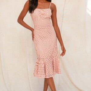 NWT Lulus Unlimited Love Dusty Pink Lace Trumpet Midi Dress - Size S